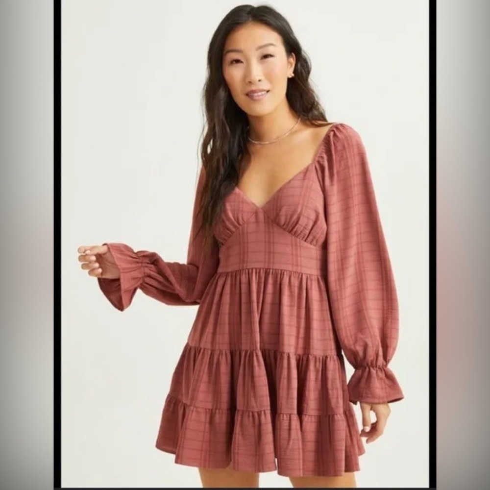 Altar’d State Natalie Plaid Tiered Mini Dress